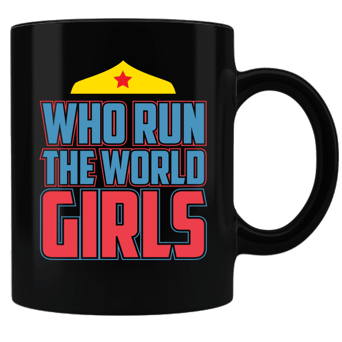 Designs by MyUtopia Shout Out:Who Run The World Girls Black Coffee Mug,Black,Ceramic Coffee Mug