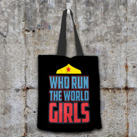 Load image into Gallery viewer, Designs by MyUtopia Shout Out:Who Run The World Girls Fabric Totebag Reusable Shopping Tote
