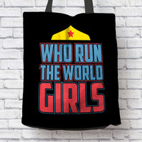 Load image into Gallery viewer, Designs by MyUtopia Shout Out:Who Run The World Girls Fabric Totebag Reusable Shopping Tote
