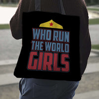 Load image into Gallery viewer, Designs by MyUtopia Shout Out:Who Run The World Girls Fabric Totebag Reusable Shopping Tote

