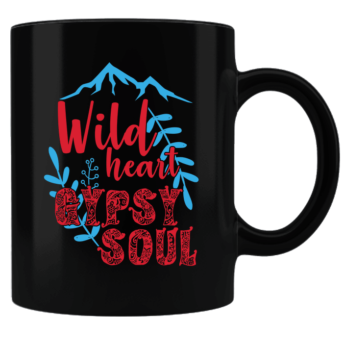 Designs by MyUtopia Shout Out:Wild Heart Gypsy Soul Black Coffee Mug,Black,Ceramic Coffee Mug