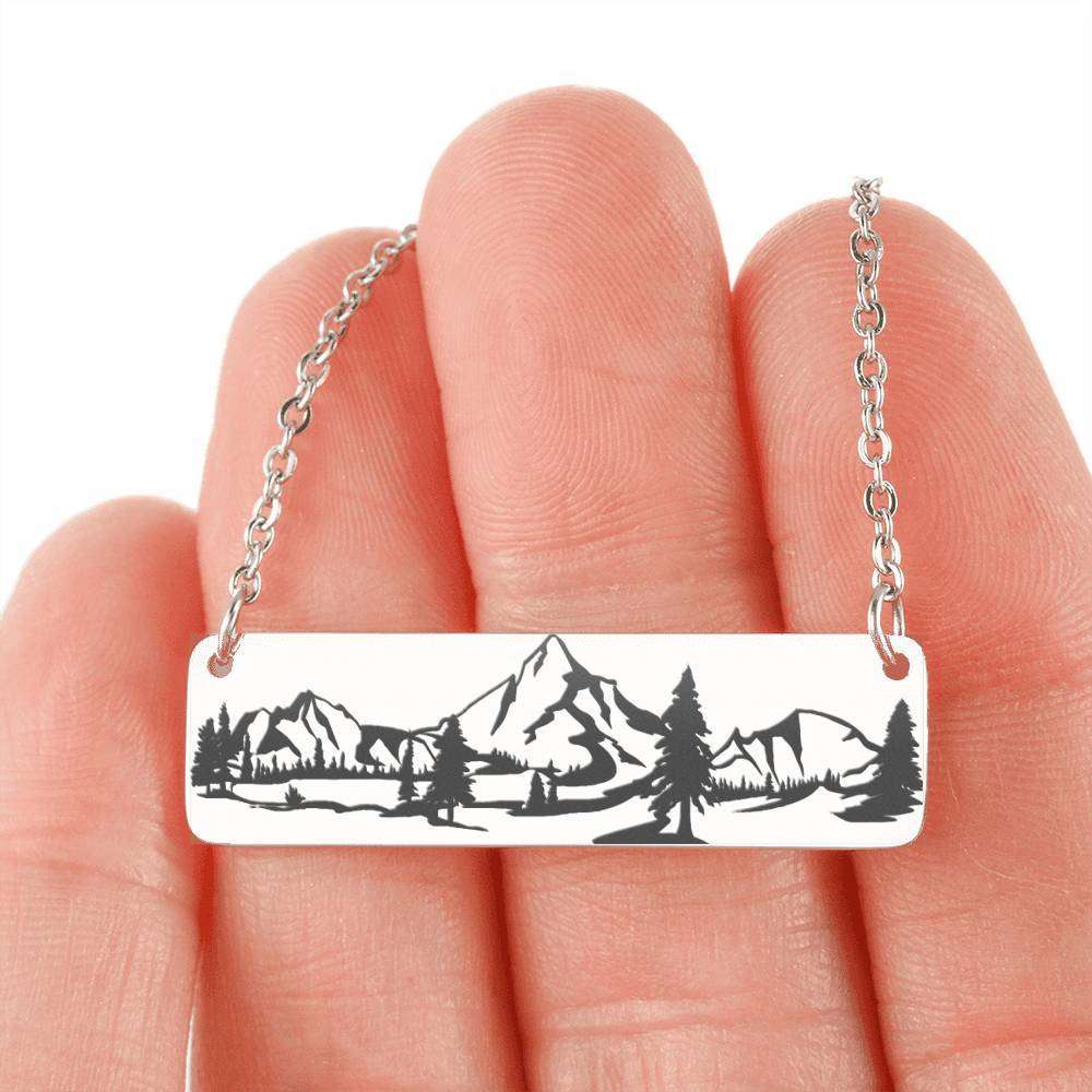 Designs by MyUtopia Shout Out:Wilderness Scene Engraved Personalized Horizontal Bar Necklace,316L Stainless Steel / No,Necklace