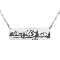 Load image into Gallery viewer, Designs by MyUtopia Shout Out:Wilderness Scene Engraved Personalized Horizontal Bar Necklace
