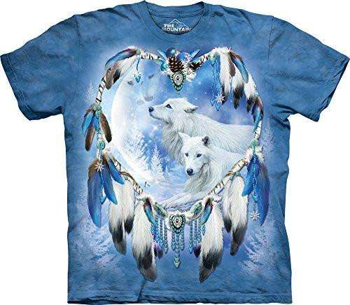 Designs by MyUtopia Shout Out:Winter Wolves Dream Catcher T-Shirt,Small / Blue / Short Sleeve,Adult Unisex T-Shirt