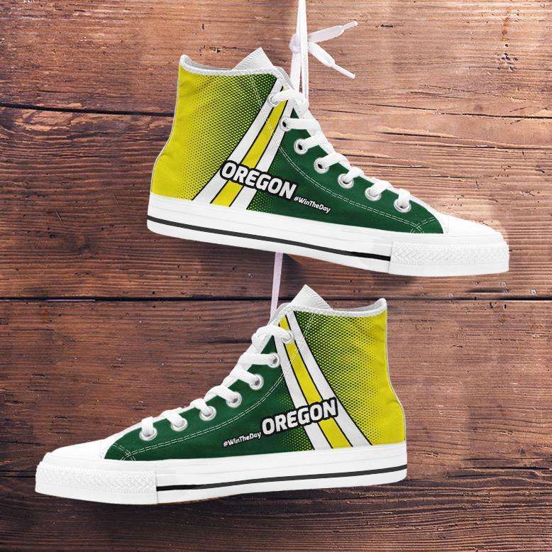 Designs by MyUtopia Shout Out:#WinTheDay Oregon Canvas High Top Shoes,Men's / Mens US 5 (EU38) / Green/Yellow,High Top Sneakers