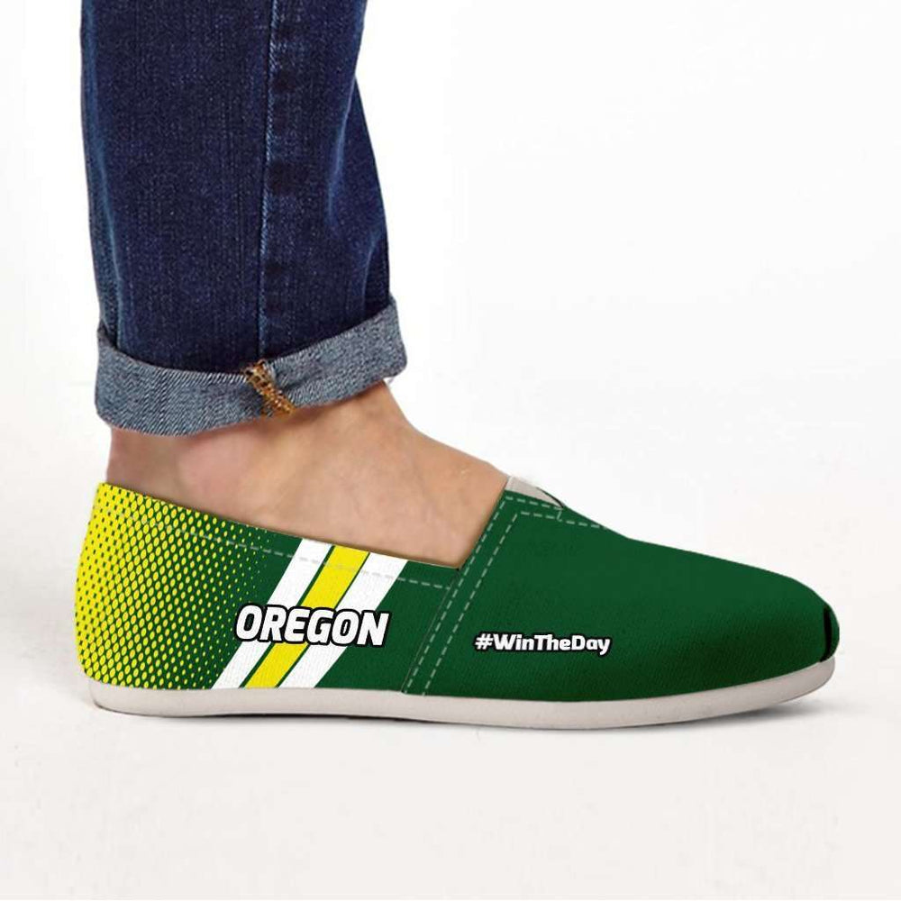Designs by MyUtopia Shout Out:#WinTheDay Oregon Casual Canvas Slip on Shoes Women's Flats,US6 (EU36) / Green/Yellow,Slip on Flats