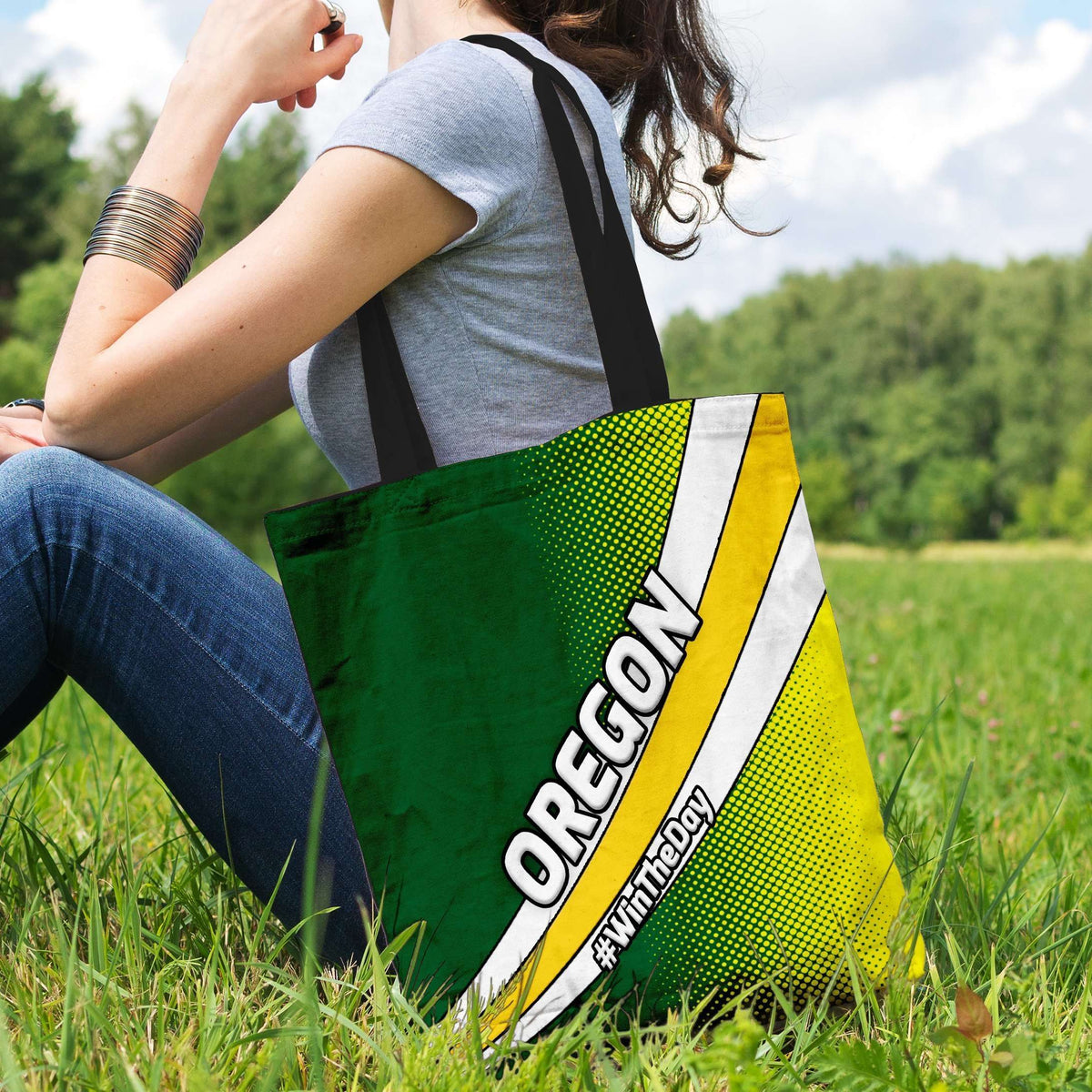 Designs by MyUtopia Shout Out:#WinTheDay Oregon Fan Fabric Totebag Reusable Shopping Tote