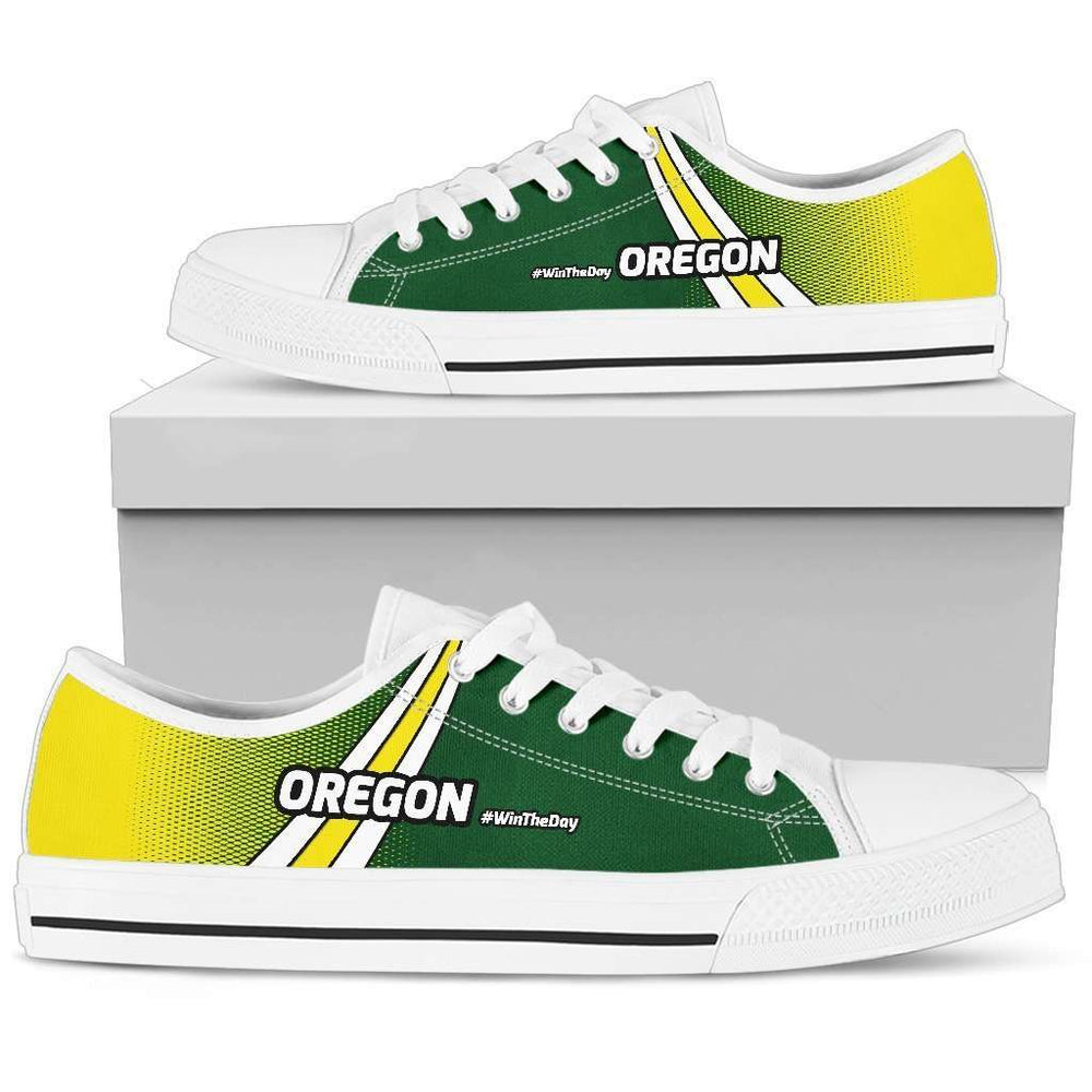 Designs by MyUtopia Shout Out:#WinTheDay Oregon Lowtop Shoes,Men's / Mens US5 (EU38) / White/Green/Yellow,Lowtop Shoes