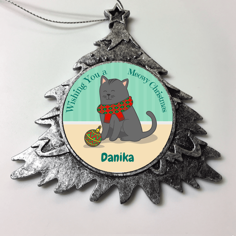 Designs by MyUtopia Shout Out:Wishing You a Meowy Christmas Cat Personalized Keepsake Ornament,Christmas Tree,Personalized Christmas Ornament
