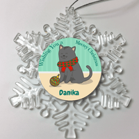 Load image into Gallery viewer, Designs by MyUtopia Shout Out:Wishing You a Meowy Christmas Cat Personalized Keepsake Ornament,Snow Flake,Personalized Christmas Ornament
