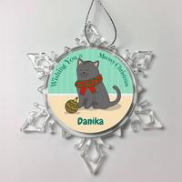Load image into Gallery viewer, Designs by MyUtopia Shout Out:Wishing You a Meowy Christmas Cat Personalized Keepsake Ornament,Snow Crystal,Personalized Christmas Ornament
