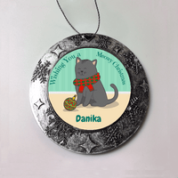 Load image into Gallery viewer, Designs by MyUtopia Shout Out:Wishing You a Meowy Christmas Cat Personalized Keepsake Ornament,Round Ornament,Personalized Christmas Ornament

