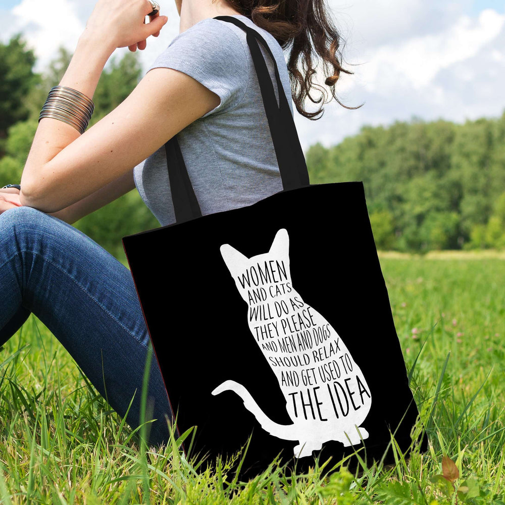 Designs by MyUtopia Shout Out:Women and Cats Fabric Totebag Reusable Shopping Tote
