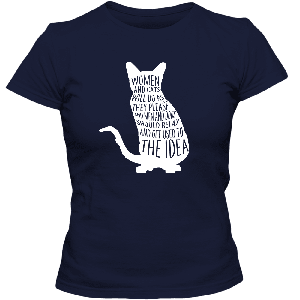 Designs by MyUtopia Shout Out:Women and Cats Will do as they please Adult Ladies Classic Tees,S / Navy,Adult Ladies Classic Tees