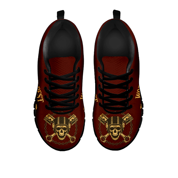 Designs by MyUtopia Shout Out:Worlds Best Biker Dad - Men's Running Shoes (D),Men's / Mens US5 (EU38) / Maroon,Running Shoes