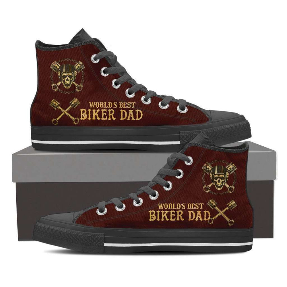 Designs by MyUtopia Shout Out:Worlds Best Biker Dad Canvas High Top Shoes Mens,Mens US 8 (EU40) / Dark Brown,High Top Sneakers