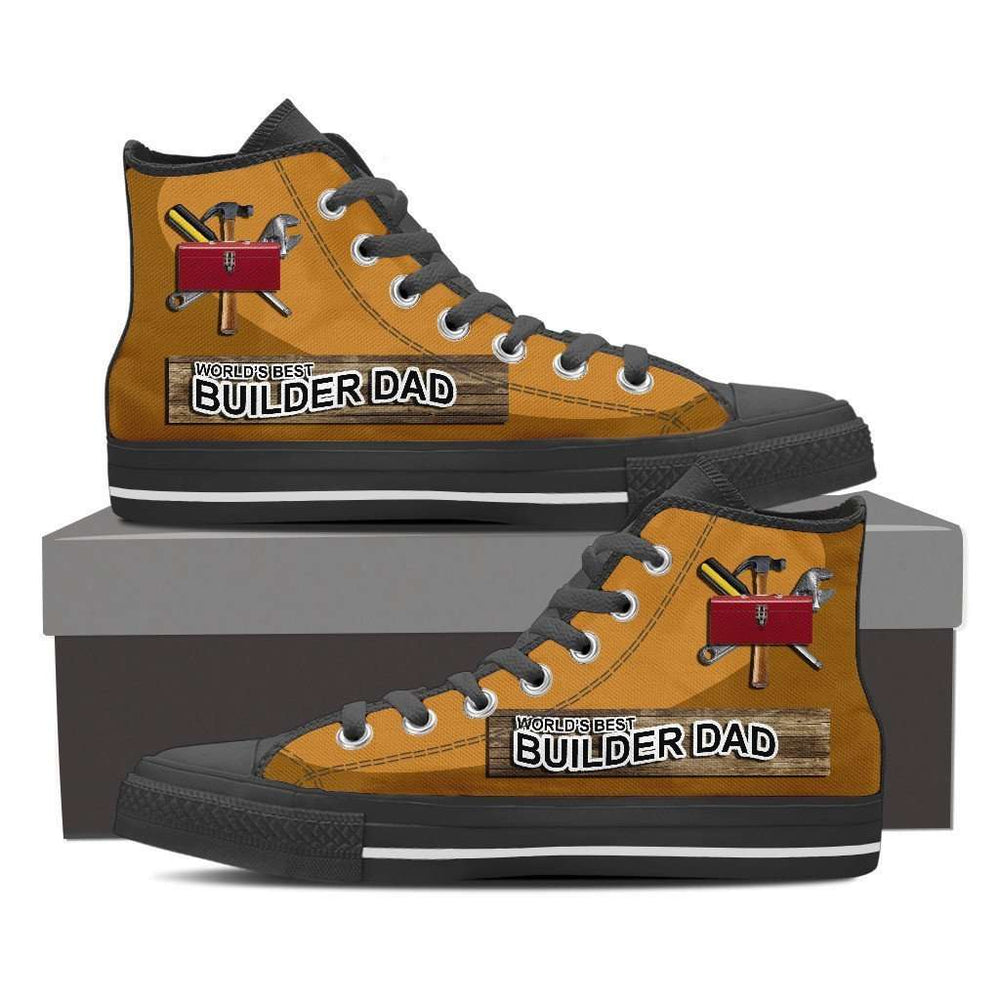 Designs by MyUtopia Shout Out:World's Best Builder Dad Canvas High Top Shoes Mens,Mens US 8 (EU40) / Brown,High Top Sneakers