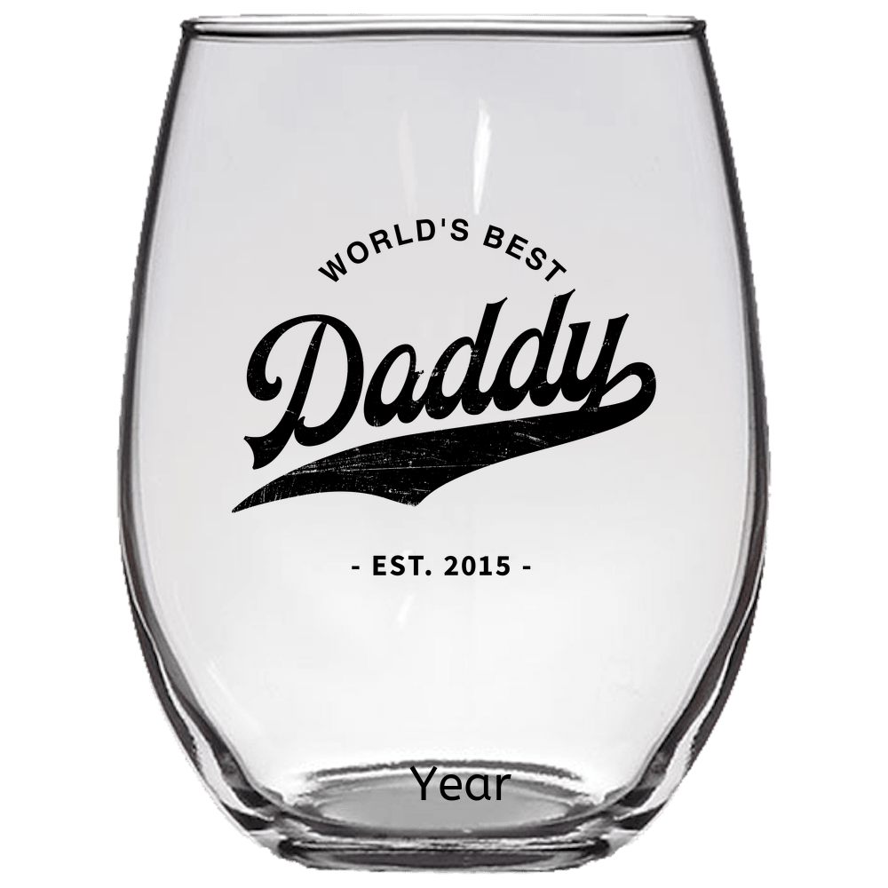 Designs by MyUtopia Shout Out:World's Best Daddy Personalized Stemless Laser Etched Wine Glass,Default Title,Stemless Wine Glass