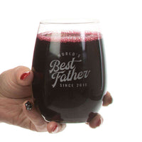 Load image into Gallery viewer, Designs by MyUtopia Shout Out:World&#39;s Best Father Since Personalized Stemless Laser Etched Wine Glass
