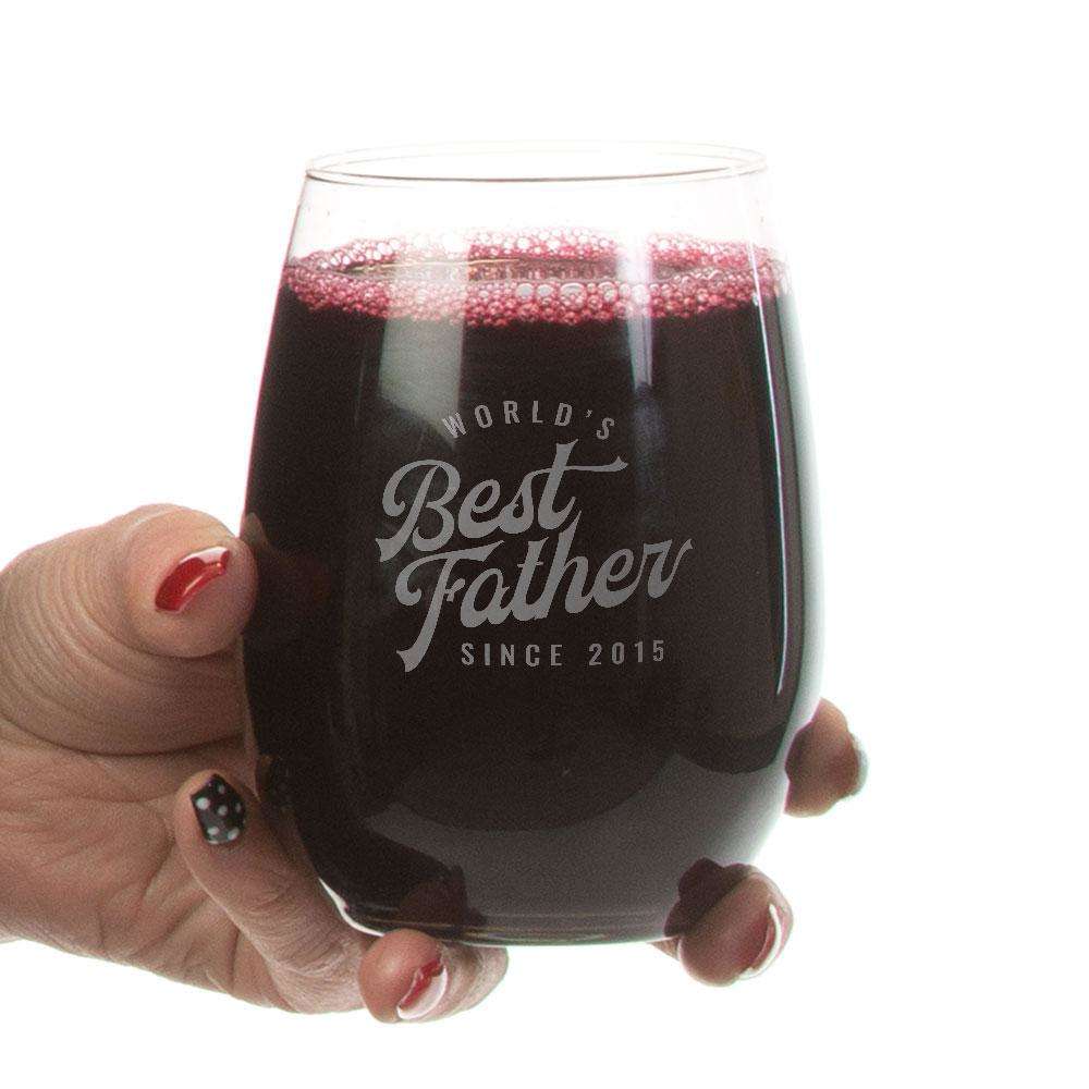 Designs by MyUtopia Shout Out:World's Best Father Since Personalized Stemless Laser Etched Wine Glass