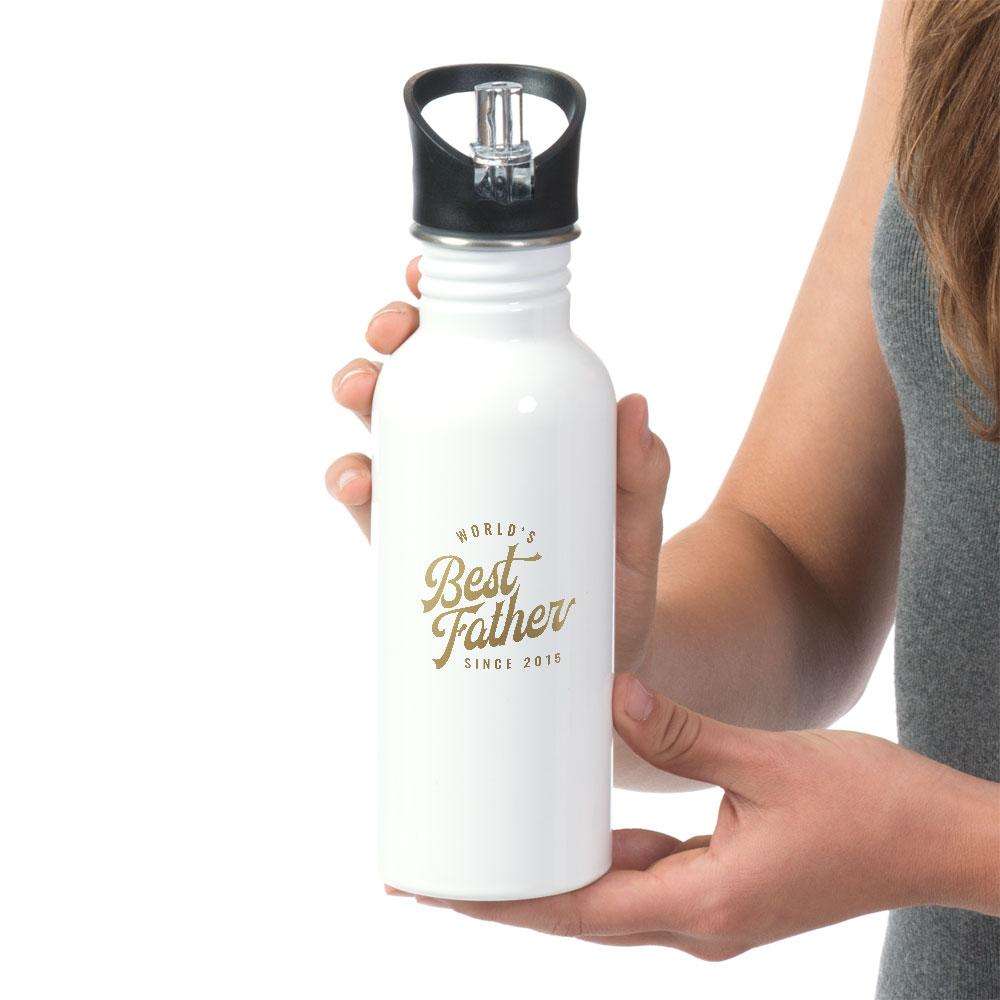 Designs by MyUtopia Shout Out:World's Best Father Since Personalized with Year Re-usable 20 oz Stainless Steel Water Bottle