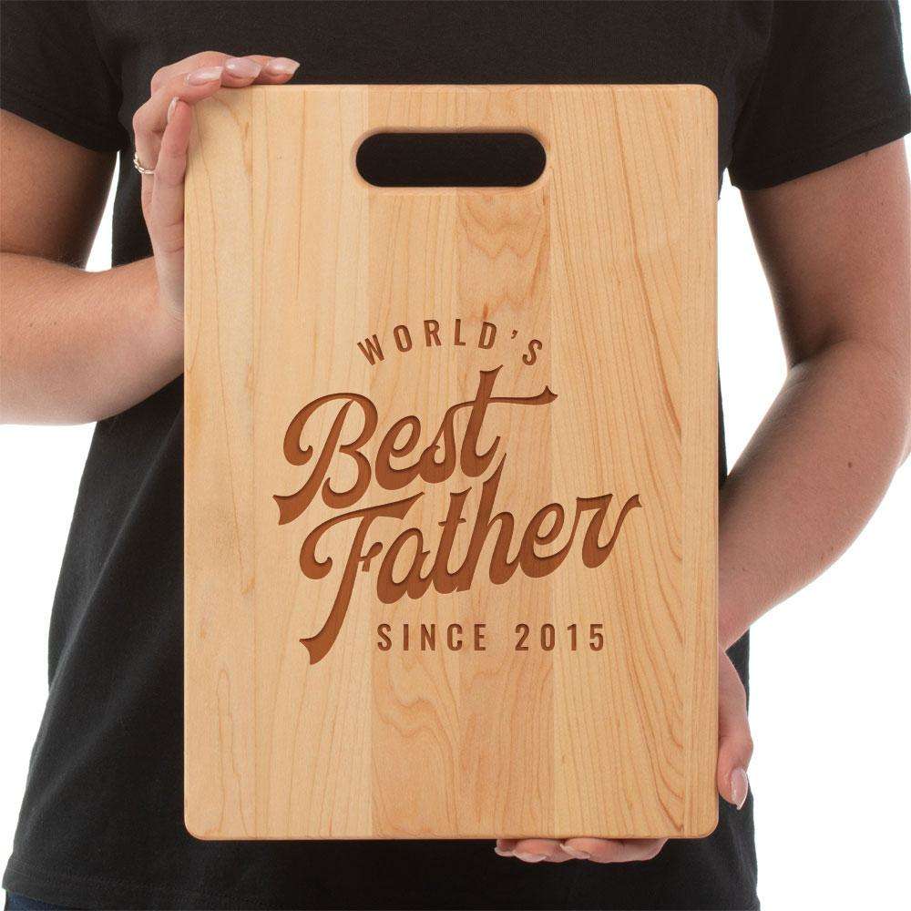 Designs by MyUtopia Shout Out:World's Best Father Since Personalized Year Engraved Maple Cutting Board