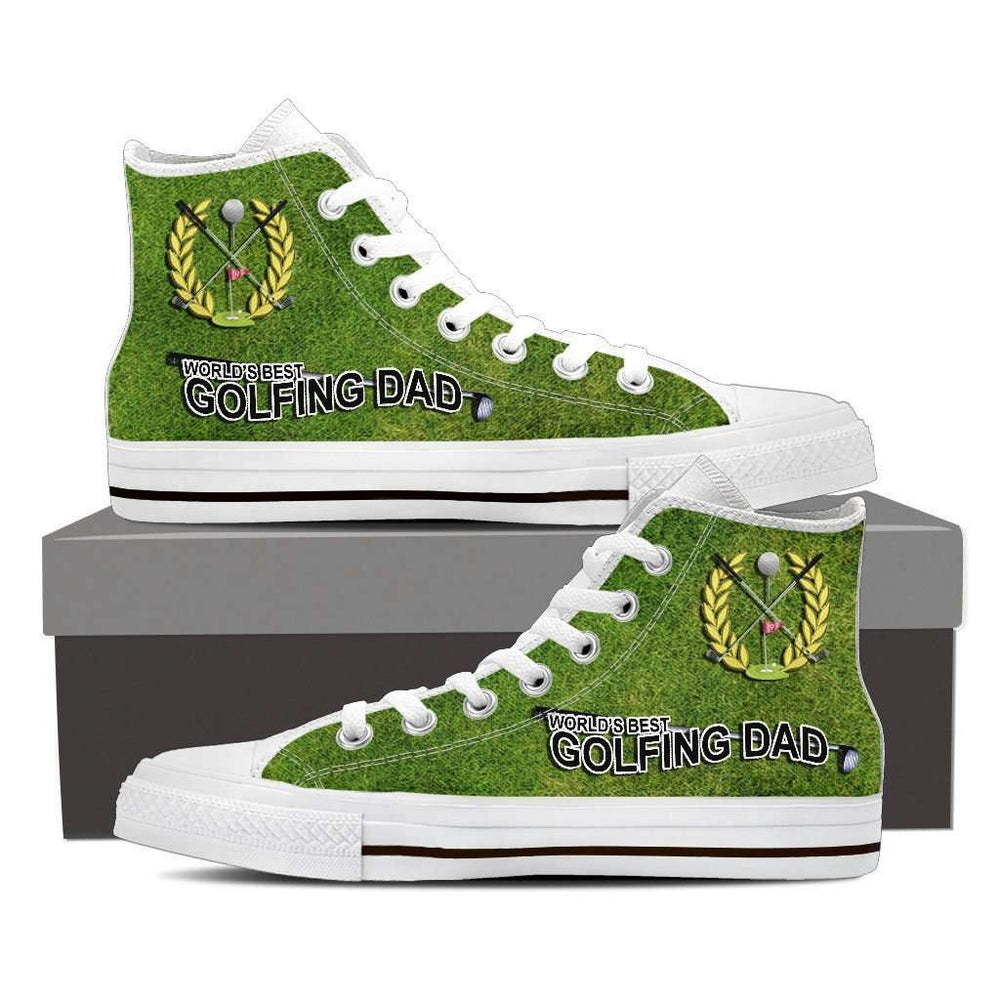 Designs by MyUtopia Shout Out:World's Best Golfing Dad Canvas High Top Shoes Mens,Mens US 8 (EU40) / Green,High Top Sneakers