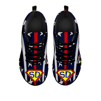 Load image into Gallery viewer, Designs by MyUtopia Shout Out:World&#39;s Best Super Dad Mens Running Shoes (D),Mens Sneakers - Black - Black Sole (D) / Mens US5 (EU38) / Blue/Red/White,Running Shoes
