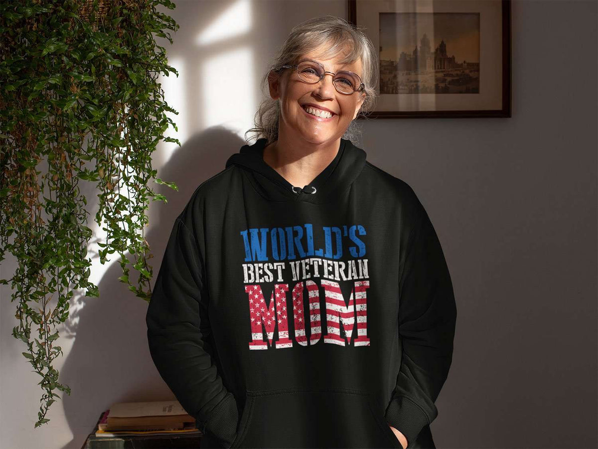 Designs by MyUtopia Shout Out:World's Best Veteran Mom Core Fleece Pullover Hoodie