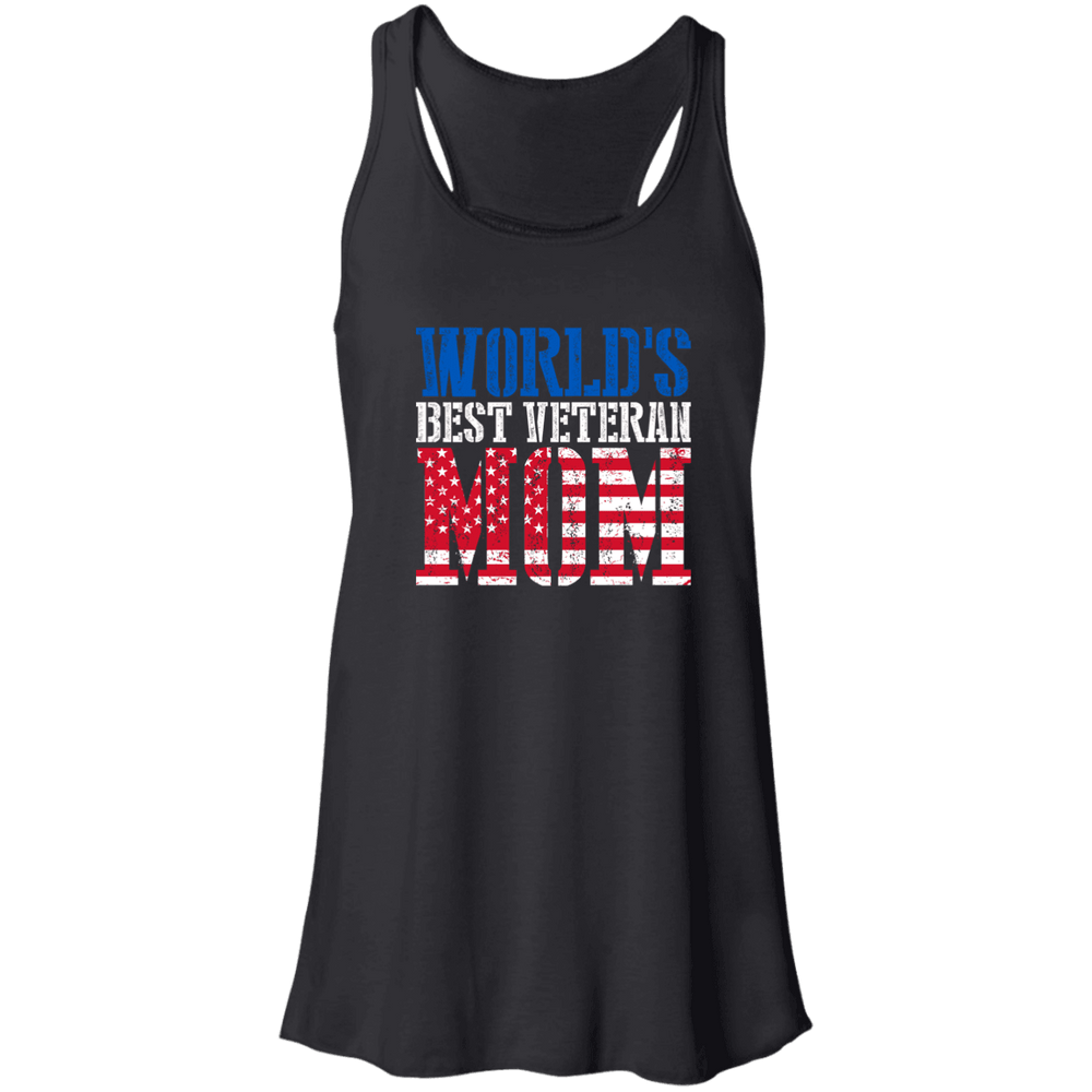 Designs by MyUtopia Shout Out:World's Best Veteran Mom Flowy Racerback Tank,X-Small / Black,Tank Tops