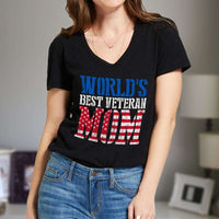 Load image into Gallery viewer, Designs by MyUtopia Shout Out:World&#39;s Best Veteran Mom Ladies&#39; V-Neck T-Shirt

