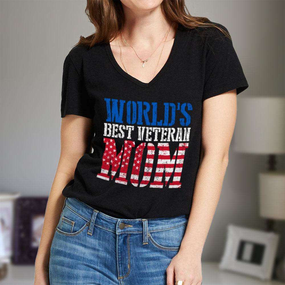 Designs by MyUtopia Shout Out:World's Best Veteran Mom Ladies' V-Neck T-Shirt