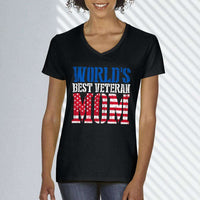 Load image into Gallery viewer, Designs by MyUtopia Shout Out:World&#39;s Best Veteran Mom Ladies&#39; V-Neck T-Shirt
