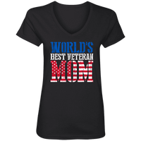 Load image into Gallery viewer, Designs by MyUtopia Shout Out:World&#39;s Best Veteran Mom Ladies&#39; V-Neck T-Shirt,S / Black,Ladies T-Shirts
