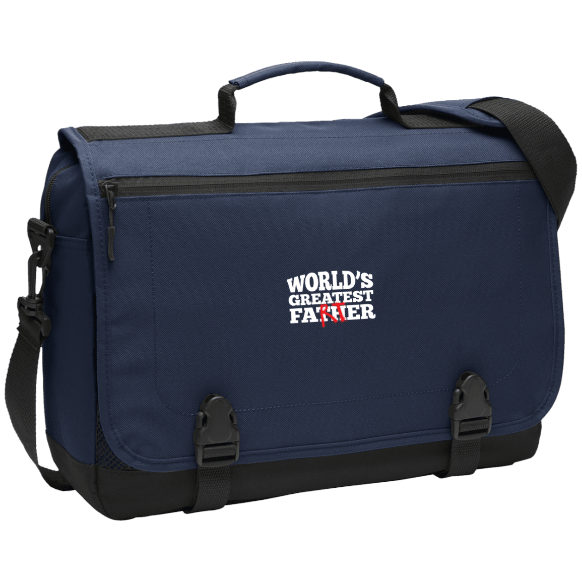 Designs by MyUtopia Shout Out:Worlds Greatest Father (Farter) Embroidered Port Authority Messenger Briefcase - Navy Blue,Navy / One Size,Bags