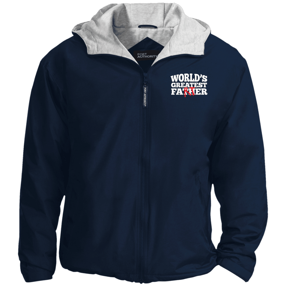 Designs by MyUtopia Shout Out:Worlds Greatest Father (Farter) Embroidered Port Authority Team Jacket - Navy Blue,Bright Navy/Light Oxford / X-Small,Jackets