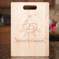 Load image into Gallery viewer, Designs by MyUtopia Shout Out:Years Of Love Personalized Anniversary Gift - Engraved with Names and Years Married Maple Cutting Board
