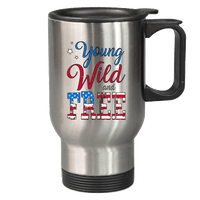 Load image into Gallery viewer, Designs by MyUtopia Shout Out:Young Wild and Free Stainless Steel Travel Coffee Mug w. Twist Close Lid,Stainless / 14 oz,Travel Mug
