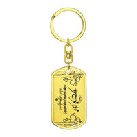 Load image into Gallery viewer, Designs by MyUtopia Shout Out:Your Name and message Written in Elvish Personalized Keepsake Keychain (Clarissa),18k Gold Finish / No,Liquid Glass Keychain

