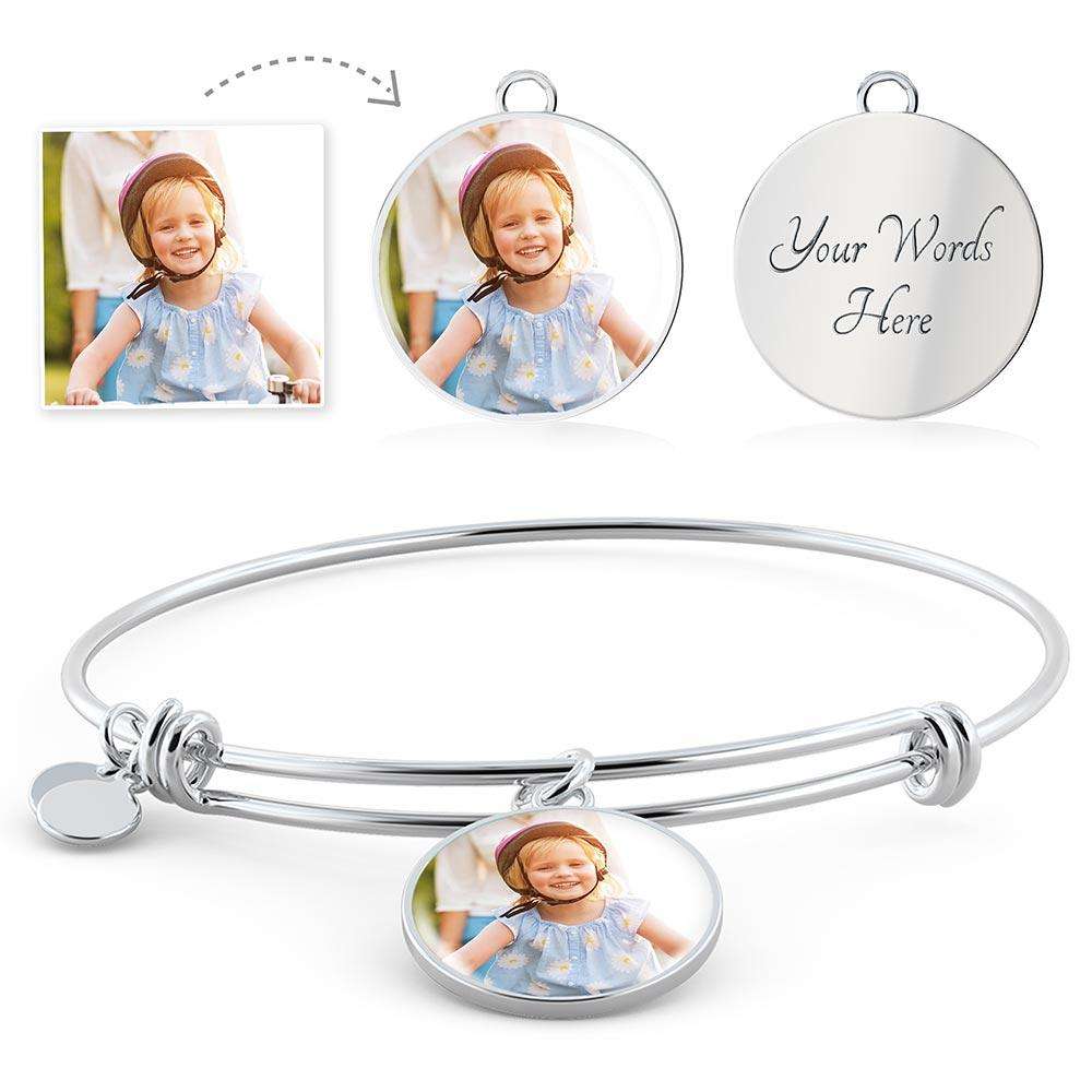 Designs by MyUtopia Shout Out:Your Photo Keepsake on our surgical steel Circle Charm Bangle with a shatterproof liquid glass coating Wire Bracelet,Circle Pendant Silver Bangle / No,Jewelry