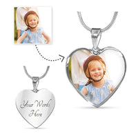 Load image into Gallery viewer, Designs by MyUtopia Shout Out:Your Photo Keepsake on our surgical steel Heart Charm with a shatterproof liquid glass coating Necklace,Luxury Necklace (Silver) / Yes,Necklace
