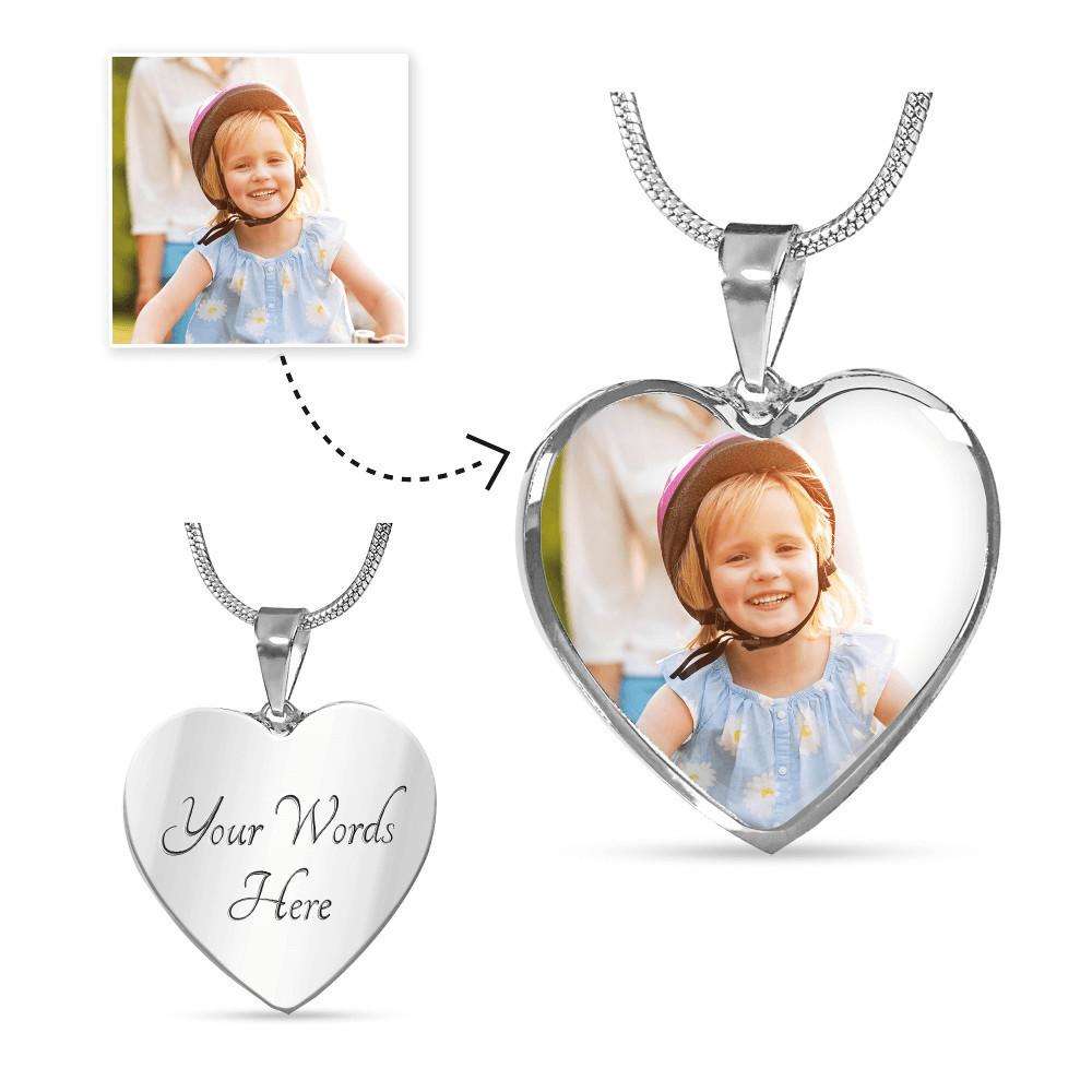 Designs by MyUtopia Shout Out:Your Photo Keepsake on our surgical steel Heart Charm with a shatterproof liquid glass coating Necklace,Luxury Necklace (Silver) / Yes,Necklace