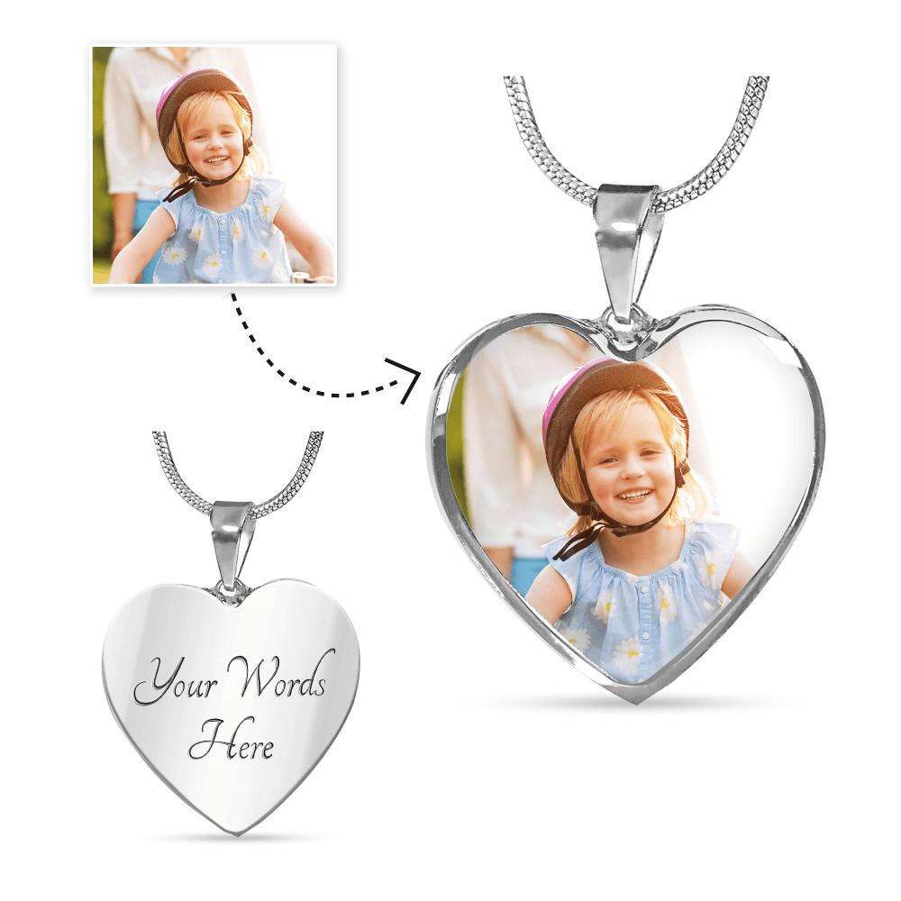 Designs by MyUtopia Shout Out:Your Photo Keepsake on our surgical steel Heart Charm with a shatterproof liquid glass coating Necklace,Luxury Necklace (Silver) / Yes,Necklace