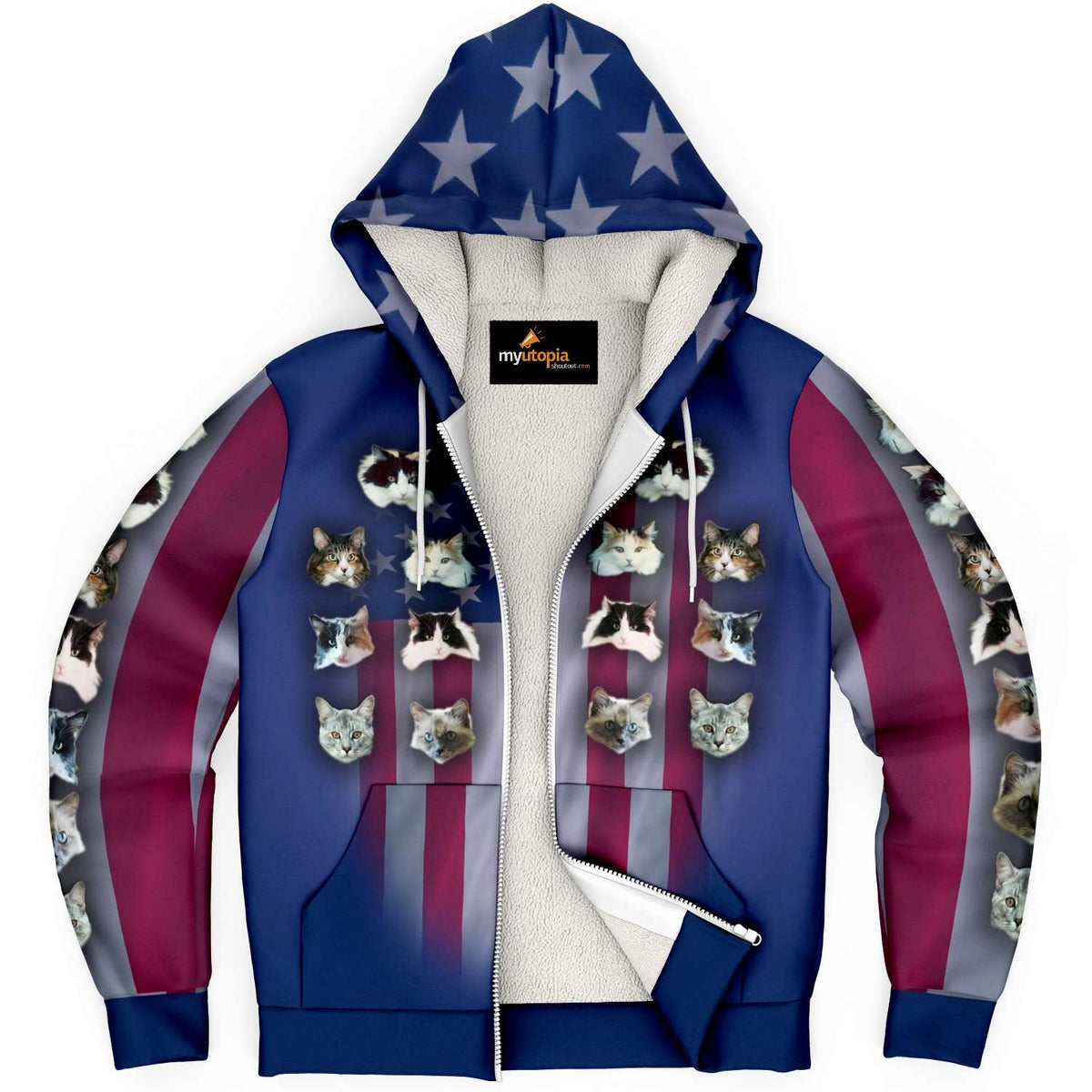 Designs by MyUtopia Shout Out:Your Photos Here American Flag Micro-Fleece Zip Hooded Jacket,XS,Microfleece Ziphoodie - AOP