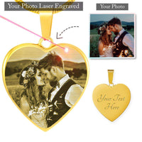 Load image into Gallery viewer, Designs by MyUtopia Shout Out:Your Picture Engraved In Metal Personalized Heart Necklace,Photo Etched Heart Luxury Necklace (18K Gold-plated) / No / Gold Plate,Necklace
