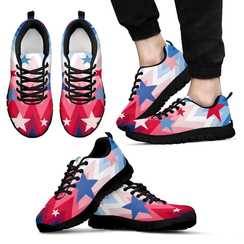 Designs by MyUtopia Shout Out:Ziggity Zagity Stars Running Shoes,Ladies US 7 (EU 38) / Red/Blue/White,Running Shoes